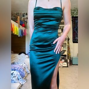 Emerald Green Satin Dress